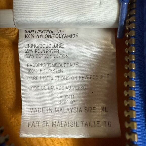 Adidas Mens Size XL Full Zip Front Hooded Jacket Blue Gold Quilted Lining - Picture 4 of 10